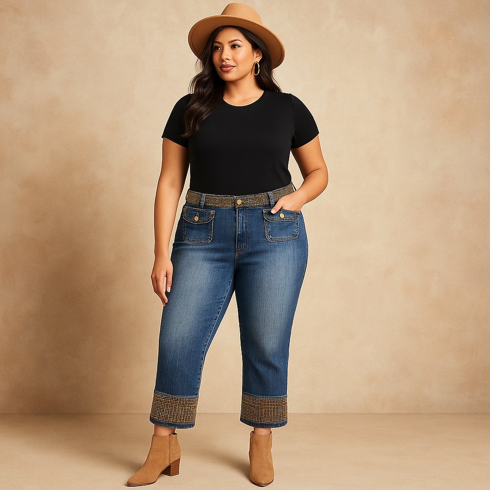 🎄 456. NWT Platinum Plush Embellished Denim Jeans | Plus Size 3X / Approx 24W